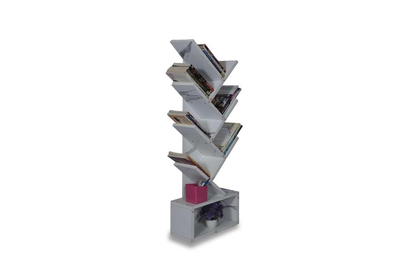 SBF Furniture Book Shelf for Home Library 7Tier Tree Shaped Book Rack for Study Room Wooden Book Stand Storage Space for Office Livingroom Bedroom White_Taj_Marble DIYDoItYourself