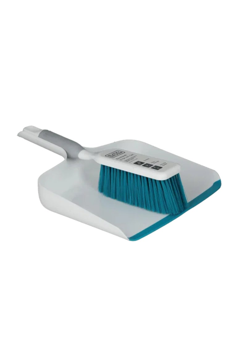 Black+Decker Durable High Quality Ergonomic Handle Dustpan and Brush Set White and Blue 64599