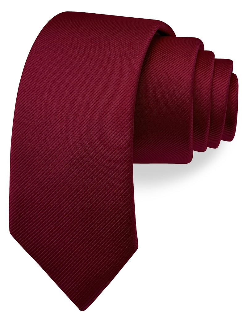 Branduce 2.4" Burgundy Tie for Wedding Mens Skinny Tie 6cm Solid Wine Red Slim Necktie (TA04-11) - Image 1