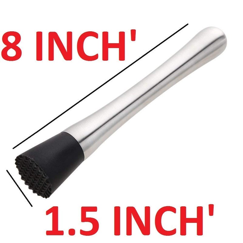 BIRDBRID Stainless Steel Cocktail Muddler Bar Tools Accessories Cocktail Muddler Stainless Steel Muddler bar Tools Bartender Accessories Fruit Muddler Silver 8 inches Pack of 1 pcs - Image 5