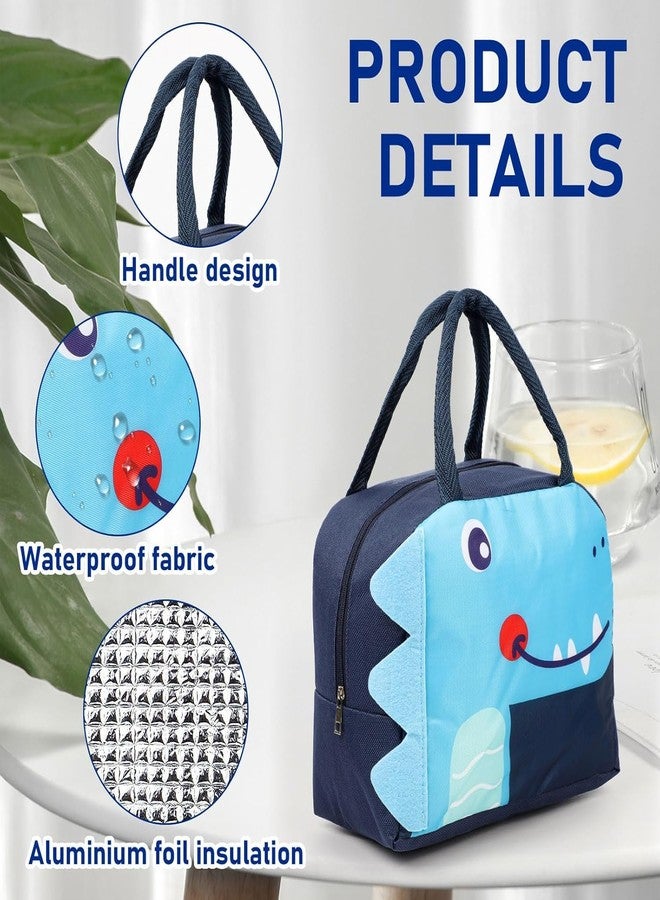 Flywind Kids Lunch Bag for Girls Boys Students | Small Foldable Waterproof Lunch Box for Travel Picnic School | Reusable Cartoon Insulated Lunchbag (Navy Crocodile) - Image 3