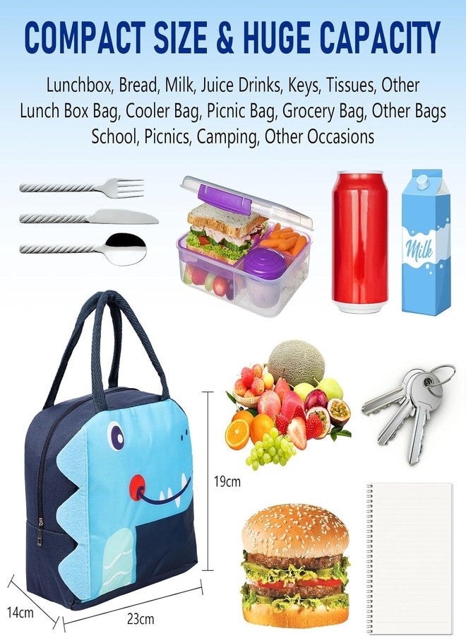 Flywind Kids Lunch Bag for Girls Boys Students | Small Foldable Waterproof Lunch Box for Travel Picnic School | Reusable Cartoon Insulated Lunchbag (Navy Crocodile) - Image 2