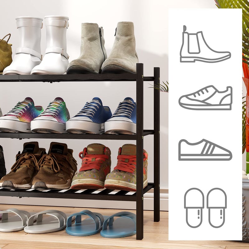 viewcare 3-Tier Black Bamboo Shoe Rack for Entryway, Stackable | Foldable | Natural, Shoe Shelf Storage Organizer for Hallway Closet, Free Standing Shoe Racks for Indoor Outdoor - Image 2