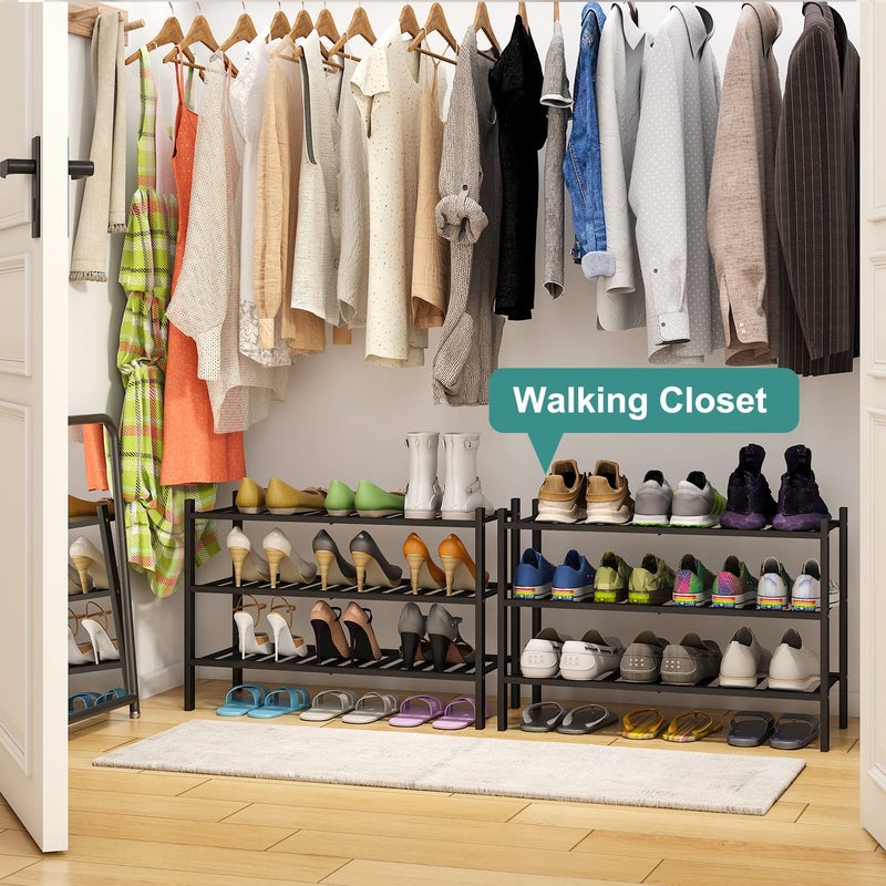 viewcare 3-Tier Black Bamboo Shoe Rack for Entryway, Stackable | Foldable | Natural, Shoe Shelf Storage Organizer for Hallway Closet, Free Standing Shoe Racks for Indoor Outdoor - Image 3