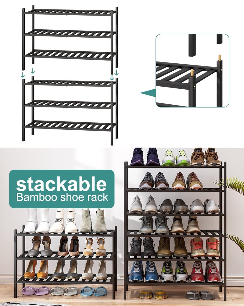 viewcare 3-Tier Black Bamboo Shoe Rack for Entryway, Stackable | Foldable | Natural, Shoe Shelf Storage Organizer for Hallway Closet, Free Standing Shoe Racks for Indoor Outdoor - Image 5