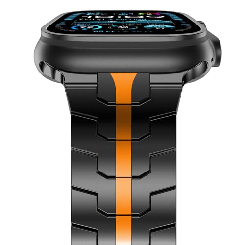 NewWays Metal Band Compatible with Apple Watch Band Ultra3 2 1 49mm Series11 10 46mm Series 9 8 7 45mm 44mm SE 6 5 4 3 42mm iWatch Stainless Steel Link Bands BlackOrange - Image 1