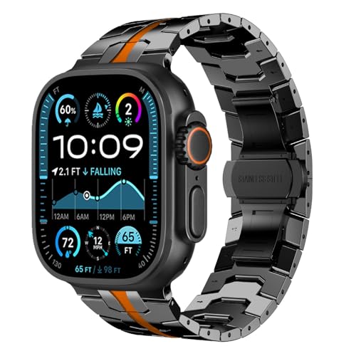 NewWays Metal Band Compatible with Apple Watch Band Ultra3 2 1 49mm Series11 10 46mm Series 9 8 7 45mm 44mm SE 6 5 4 3 42mm iWatch Stainless Steel Link Bands BlackOrange - Image 3