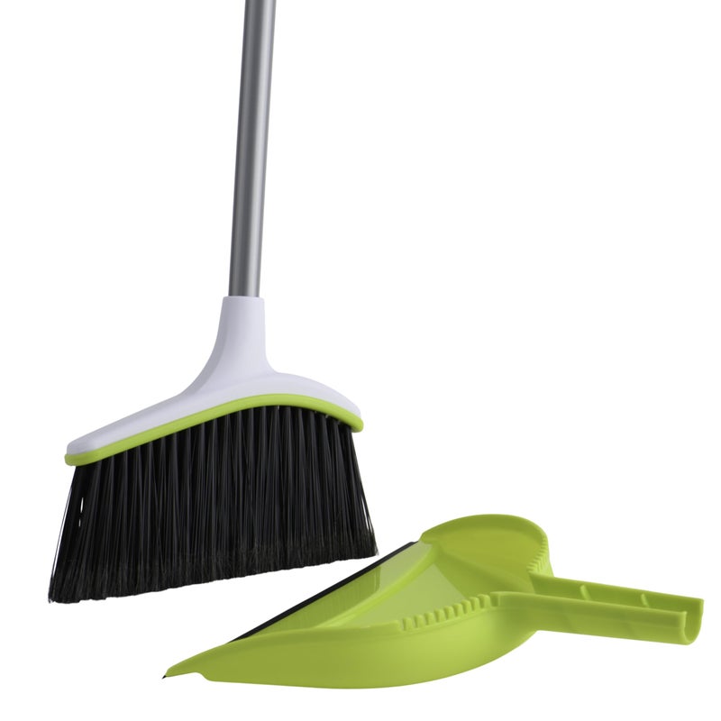 Casabella Broom  Dustpan Set 44Inch Angled Broom with SnapOn Dustpan Durable Bristles Innovative Dustpan Convenient Storage  Perfect for Tile Wood and Laminate Floors