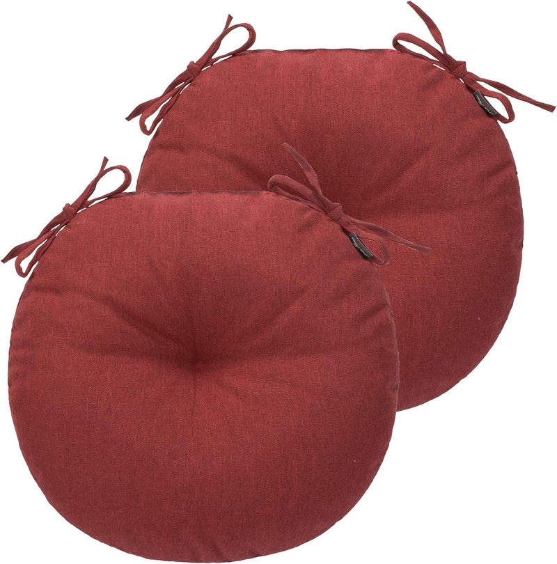 FUNHOME Bistro Chair Cushions 15 inch,Set of 2,Tufted Round Chair Cushions with Ties,15"x15"x4",Water Resistant Round Seat Cushion for Barstool Chairs,Patio Garden Kitchen Outdoor Furniture(Dark Red) - Image 2