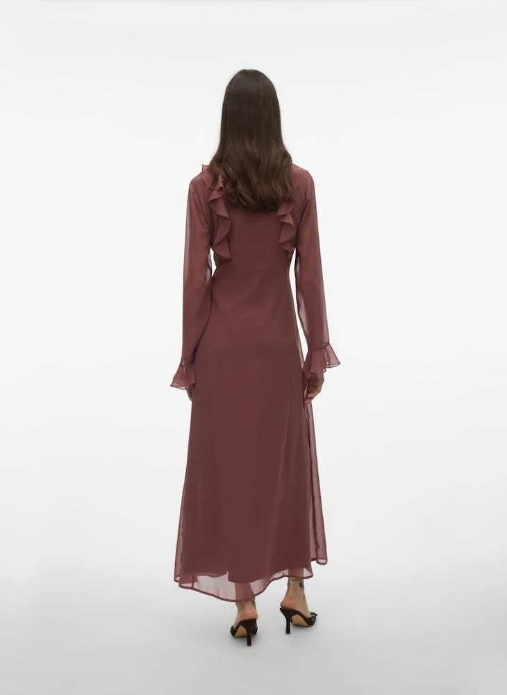 VERO MODA Ruffle Maxi Dress with Long Sleeves