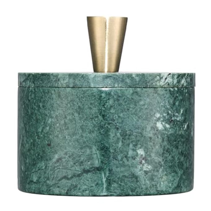 Queenza Marble Salt Cellar with Lid and Brass Knob (Green) - Image 1