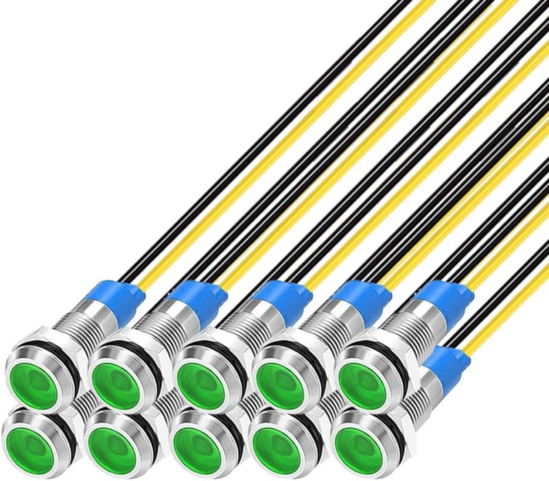 Gebildet 10pcs 6mm LED Metal Indicator Light 110V-220VAC Waterproof Signal Lamp (Green) - Image 1
