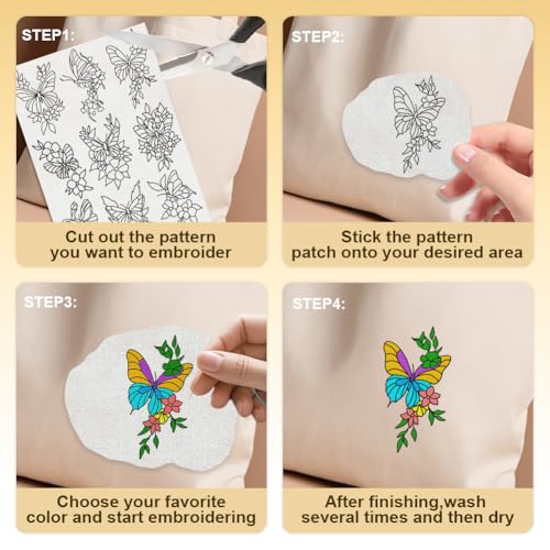 DOODLREAM 36Pcs Butterfly 4 Sheets Water Soluble Embroidery Pattern Stabilizers, Stick and Stitch Embroidery Stickers, Hand Sewing DIY Butterfly Embroidery Papers - Image 4