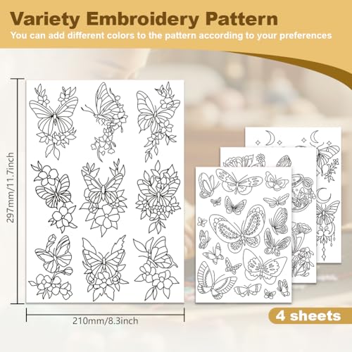 DOODLREAM 36Pcs Butterfly 4 Sheets Water Soluble Embroidery Pattern Stabilizers, Stick and Stitch Embroidery Stickers, Hand Sewing DIY Butterfly Embroidery Papers - Image 2