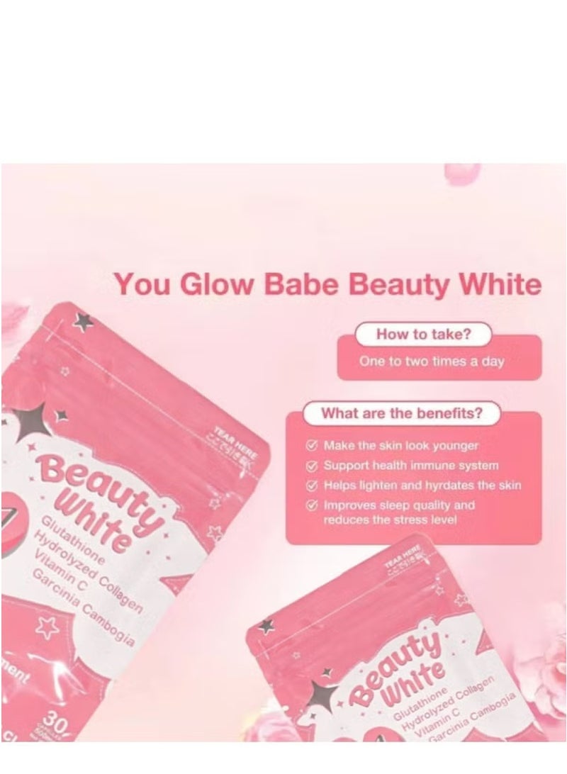 جلو بيوتي وايت مكمل غذائي 4 في 1 مع الجلوتاثيون والكولاجين المتحلل والفيتامينات – 30 كبسولة - Image 3