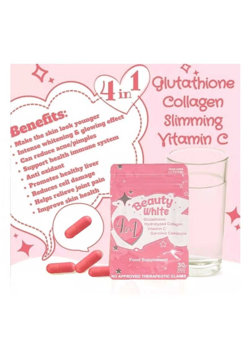 جلو بيوتي وايت مكمل غذائي 4 في 1 مع الجلوتاثيون والكولاجين المتحلل والفيتامينات – 30 كبسولة - Image 4