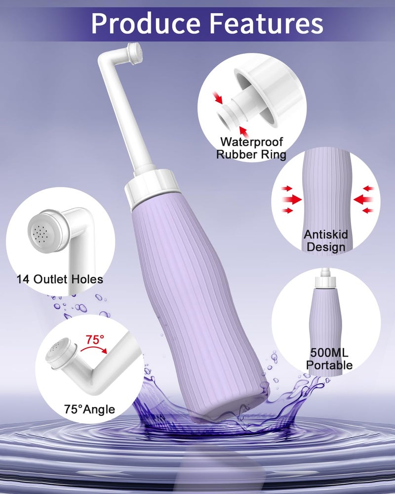 Electomania رشاش jet محمول للسفر، رشاش bidet محمول للمرحاض، رشاش bidet محمول مع حقيبة تخزين للنظافة الشخصية، رعاية ما بعد الولادة، علاج البواسير، غسل الأطفال (بنفسجي، 500 مل) - Image 2