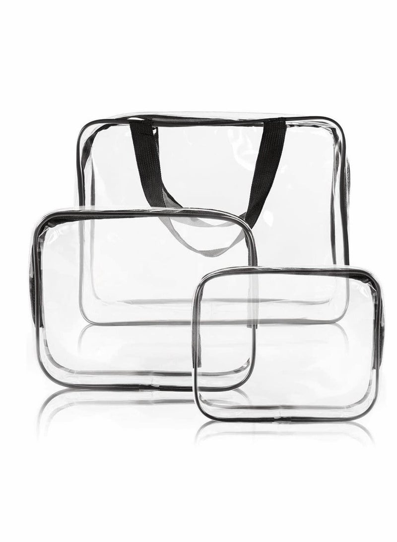 Excefore Clear Toiletries Bag, 3 in 1 Waterproof Toiletry Travel Bag Clear PVC Travel Bag Wash Bag Makeup Bag Travel Business Bathroom for Men, Women and Kids - Image 1