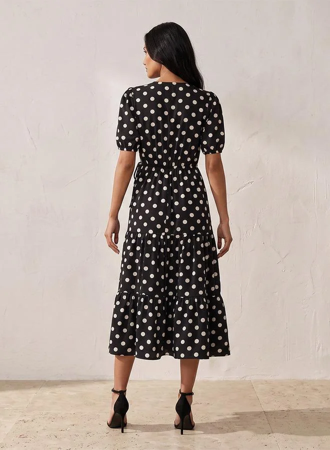 Splash FAV Fav Tiered Midi Dress with Polka Dot Print