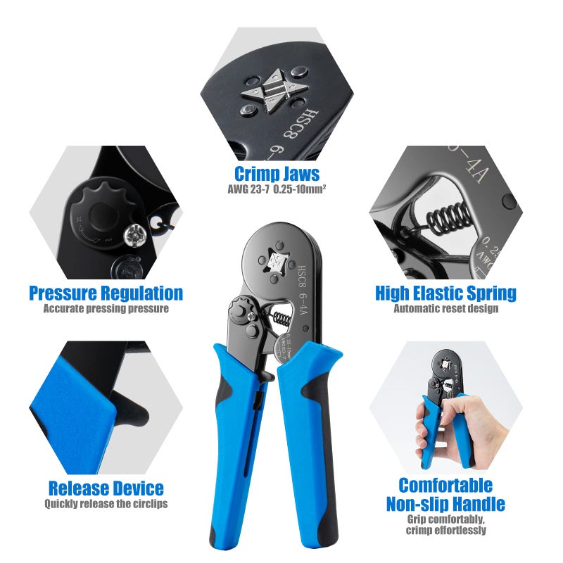 Luney Ferrule Crimping Tool Kit, LUNEY Crimper Plier with 1250PCS Wire Ferrules Kit Wire End Terminals, Self-adjustable Ratchet Tool Set for AWG 23-7 Cable connectors, 0.25-10mmÂ² - Image 4