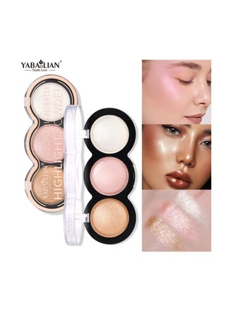 Yabaolian Color Glitter Highlighter Powder Palette,3 in Blush