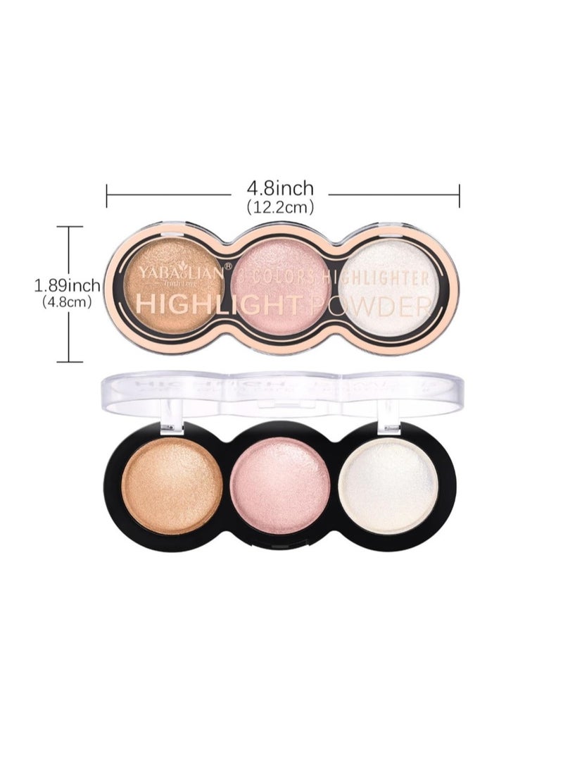 Yabaolian - 3 Color Glitter Highlighter Powder Palette,3 in 1 Blush and Highlighter Powder Makeup,Waterproof Long Lasting,Highly Pigmented Face Illuminator for a Glowing Look Color Number 2 - Image 1