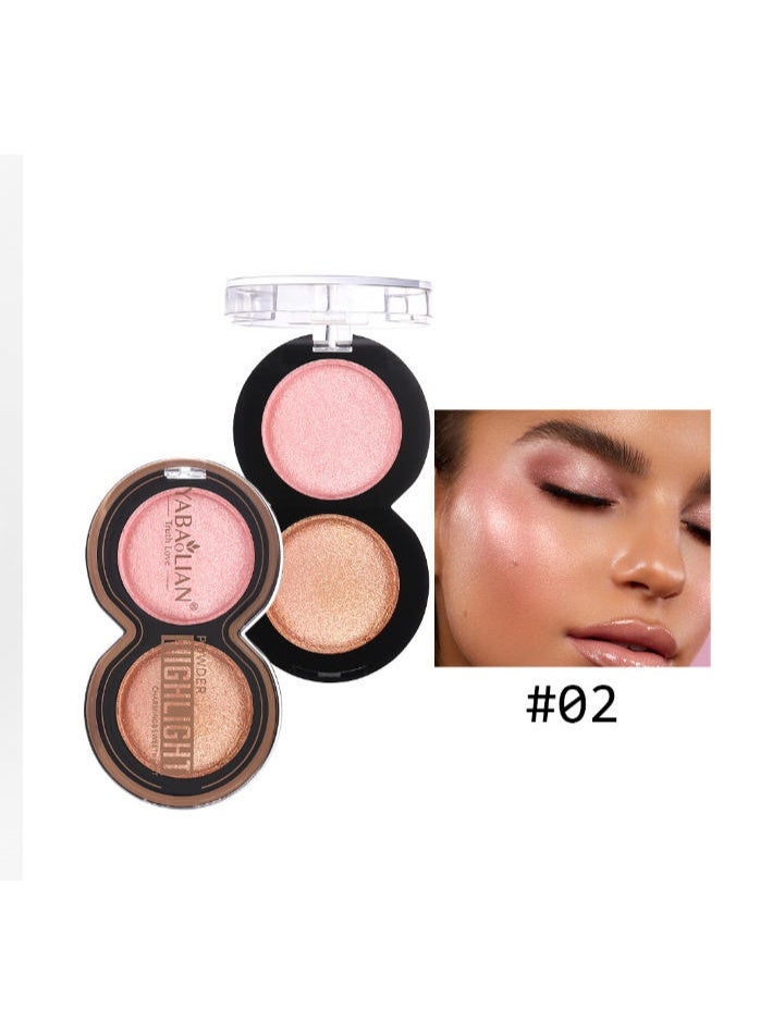 Yabaolian 2 Color Glitter Highlighter Powder Palette,3 in 1 Blush and Highlighter Powder Makeup,Waterproof Long Lasting,Highly Pigmented Face Illuminator for a Glowing Look Color Number 2 - Image 1