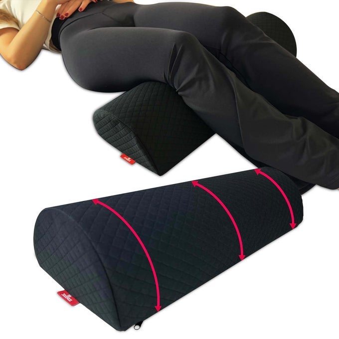 KNEE PILLOW FOR BACK SLEEPING BOLSTER PILLOW WITH ANTISLIP BOTTOM LUMBAR SUPPORT CYLINDER FOR LEGS SPINE PREMIUM UNDER KNEE CUSHION FOR BED MASSAGE TABLE HOME USE BLACK