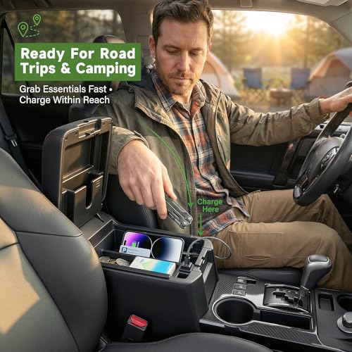 Qyebbk Center Console Organizer with Fast Charger for 2010-2024 Toyota 4Runner Insert Armrest Box Storage Tray W/USB Fast Charging for 10-24 4 Runner Interior Accessories - Image 5