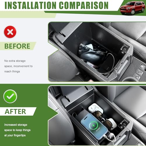 Qyebbk Center Console Organizer with Fast Charger for 2010-2024 Toyota 4Runner Insert Armrest Box Storage Tray W/USB Fast Charging for 10-24 4 Runner Interior Accessories - Image 2