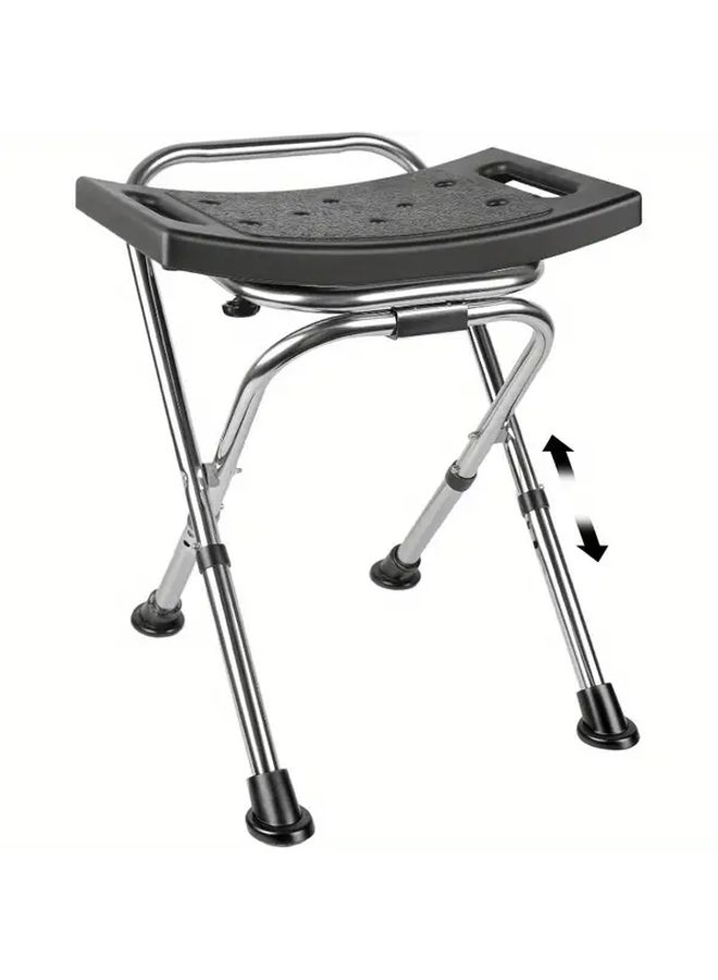 Black Height Adjustable Folding Shower Chair Seat 400lbs Portable Non Slip Bath Stool For Seniors - Image 1