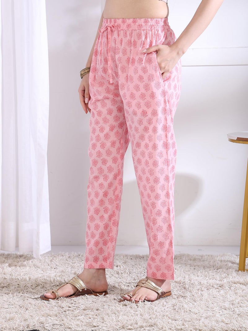 Yash Gallery Women’s Cambric Cotton Printed Straight Kurta with Pants Set (Pink,4XL) - Image 5