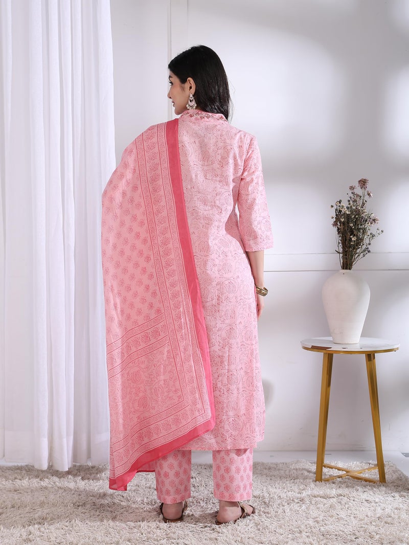 Yash Gallery Women’s Cambric Cotton Printed Straight Kurta with Pants Set (Pink,4XL) - Image 4
