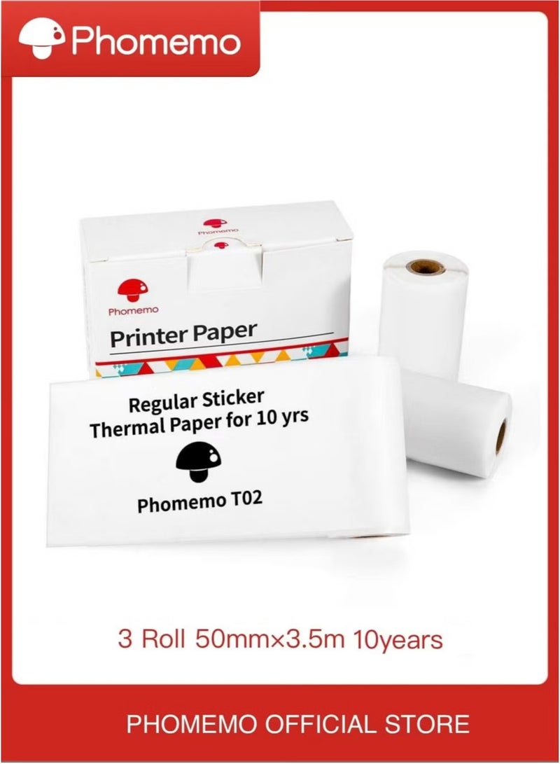phomemo 3 Rolls Portable Printer Thermal Sticker Paper, 50mm×3.5m, Compatible with T02 & M02X & M832 |10 Year - Image 1