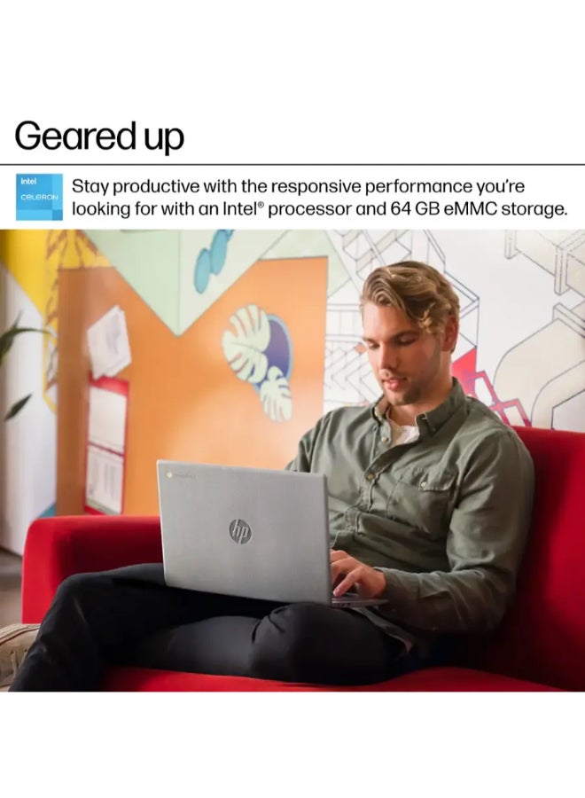 HP Chromebook Laptop With 14-Inch Display, Celeron Processor/4GB RAM/64GB Emmc/Intel UHD Graphics/Chrome OS English Modern Grey English Modern Grey - Image 3