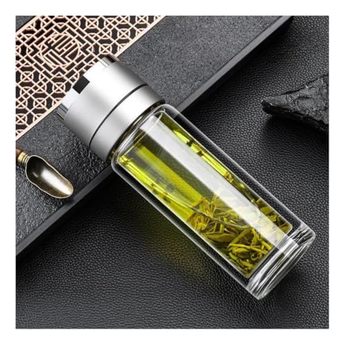 Wosta Leakproof Glass Water Bottle with Stainless Steel Infuser Glass Tea Infuser Bottle with Strainer and Neoprene Sleeve for Loose Leaf Tea, Cold Brew Coffee. (K - SILVER, 400ML) - Image 1