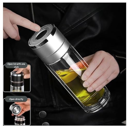 Wosta Leakproof Glass Water Bottle with Stainless Steel Infuser Glass Tea Infuser Bottle with Strainer and Neoprene Sleeve for Loose Leaf Tea, Cold Brew Coffee. (K - SILVER, 400ML) - Image 2