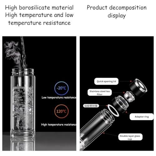 Wosta Leakproof Glass Water Bottle with Stainless Steel Infuser Glass Tea Infuser Bottle with Strainer and Neoprene Sleeve for Loose Leaf Tea, Cold Brew Coffee. (K - SILVER, 400ML) - Image 4