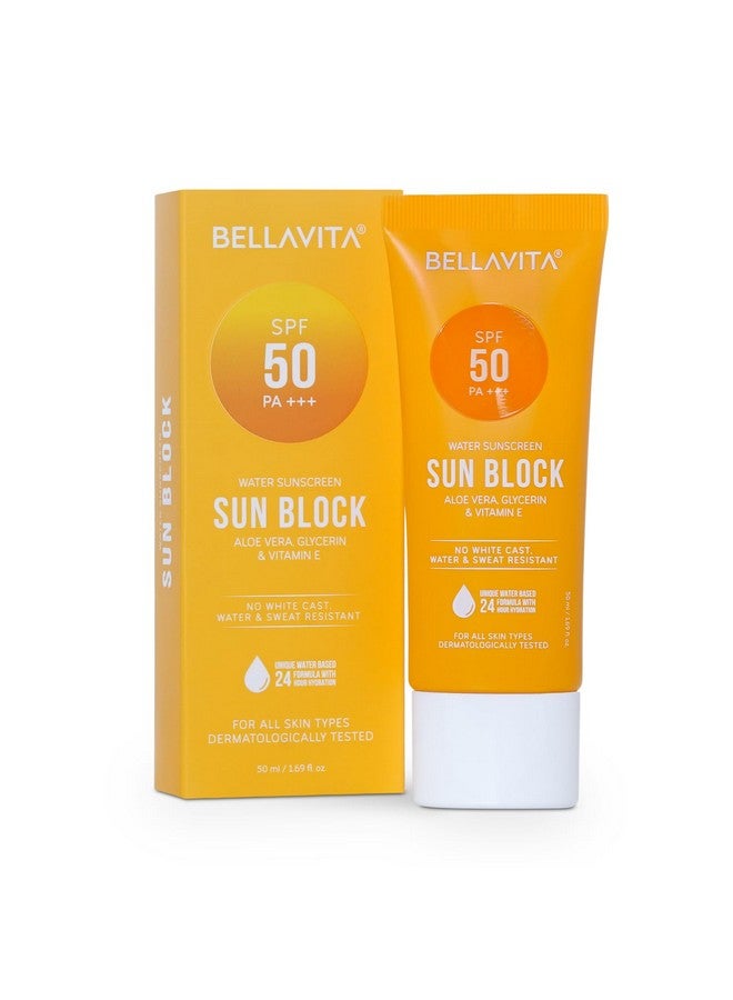 Bella Vita Organic Bellavita Water Based Hydrating Sunscreen Spf 50 Lightweight Photostable Pa+++ For All Skin Types No White Cast Non Greasy Finish Uv Protection Broad Spectrum For Men & Women 50Ml - Image 1