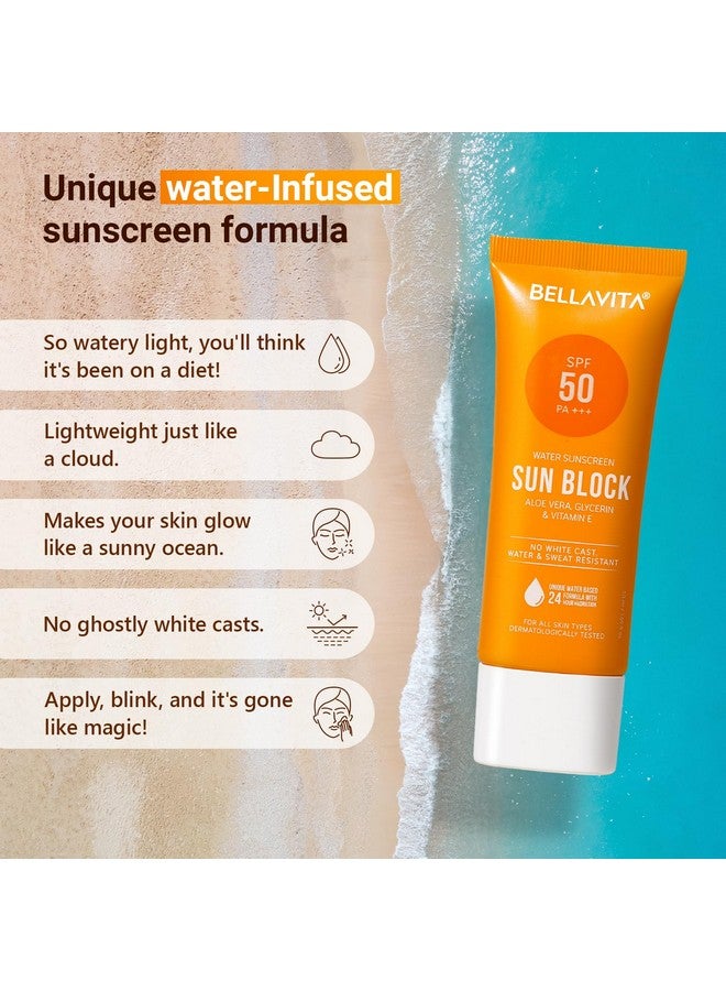 Bella Vita Organic Bellavita Water Based Hydrating Sunscreen Spf 50 Lightweight Photostable Pa+++ For All Skin Types No White Cast Non Greasy Finish Uv Protection Broad Spectrum For Men & Women 50Ml - Image 2