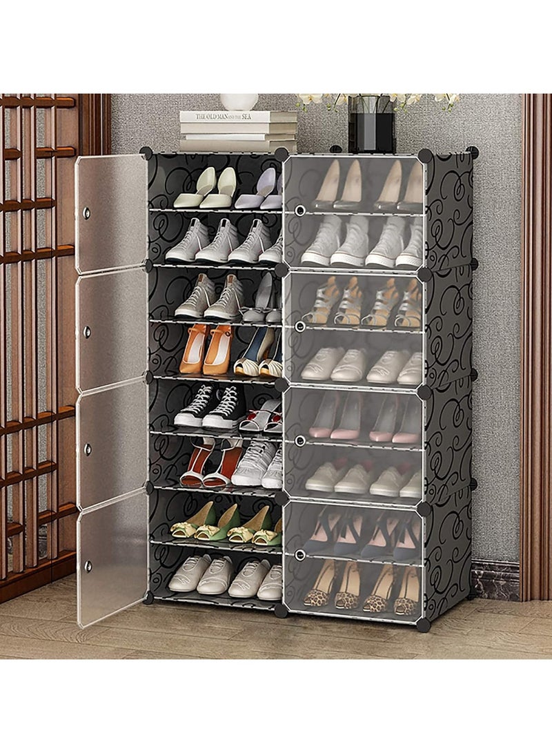 DubaiGallery Plastic Shoe Storage Organizer Units, Stackable Shoe Organizing Rack, Closed Shoe Organizer Boxes Bins with Doors, Space Saving Shoe Storage Cabinet for Heels, Boots, Slippers