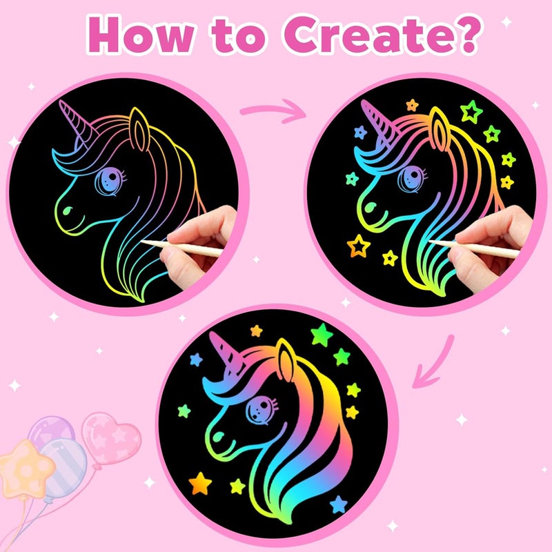 ZMLM Scratch Paper Art-Crafts Gift: 2 Pack Supplies Toys for 3 4 5 6 7 8 9 10 Years Old Girls and Boys Kids Gifts Birthday Party Games Unicorns - Image 3