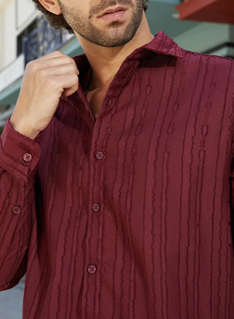 CAHOOT  Men's Wine Red Ripple-Edge Shirt for Men | Best Price UAE