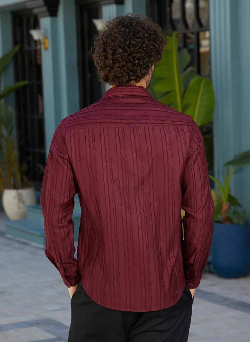 CAHOOT  Men's Wine Red Ripple-Edge Shirt for Men | Best Price UAE