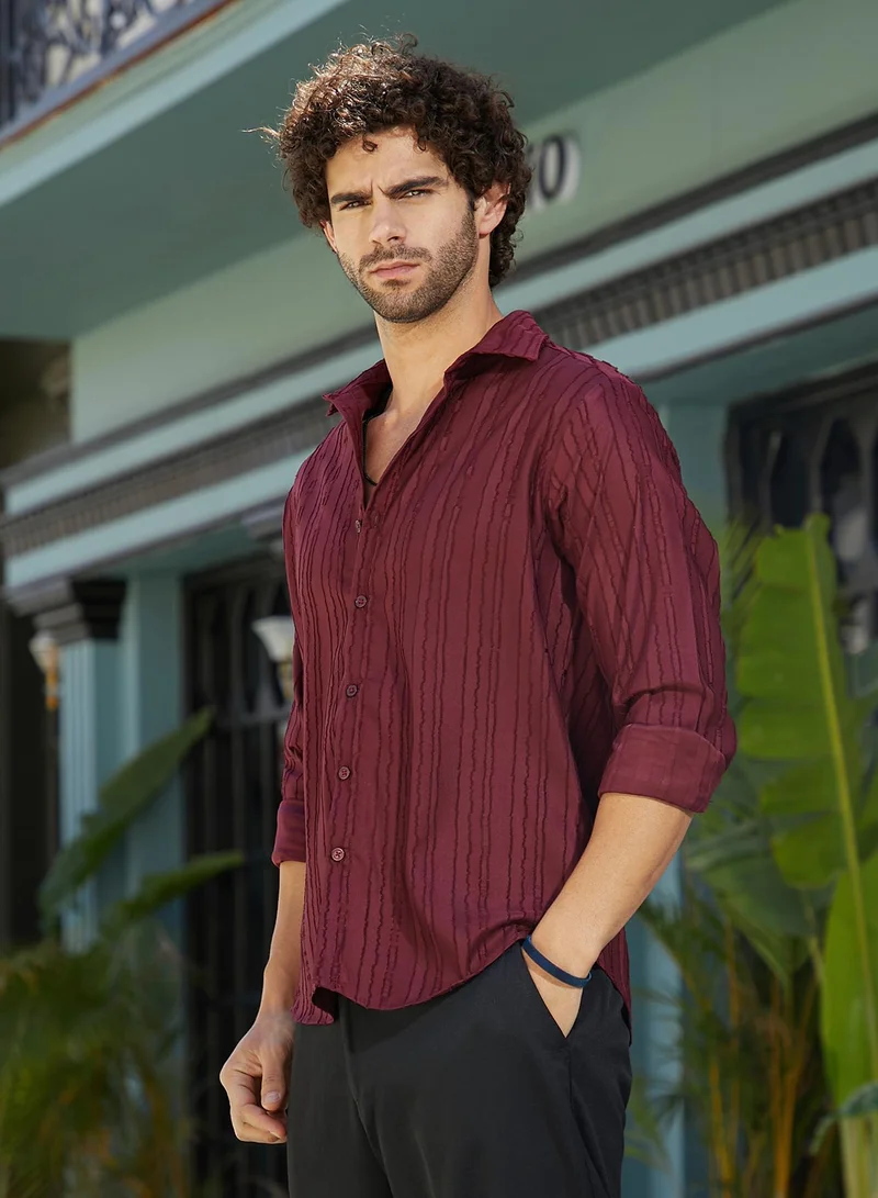 CAHOOT  Men's Wine Red Ripple-Edge Shirt for Men | Best Price UAE