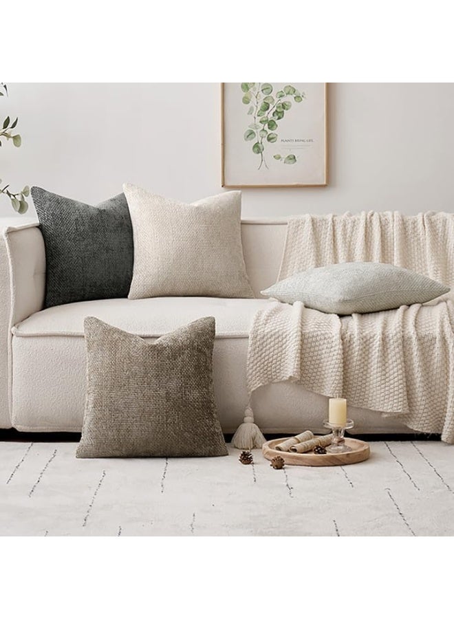مجموعة أغطية الوسائد الشنيل من 4، غطاء وسادة، أغطية الوسائد الزخرفية الناعمة المحايدة للمزرعة بوهو ديكور المنزل الحديث، الأريكة، أريكة، غرفة المعيشة 45 سم × 45 سم - Image 3
