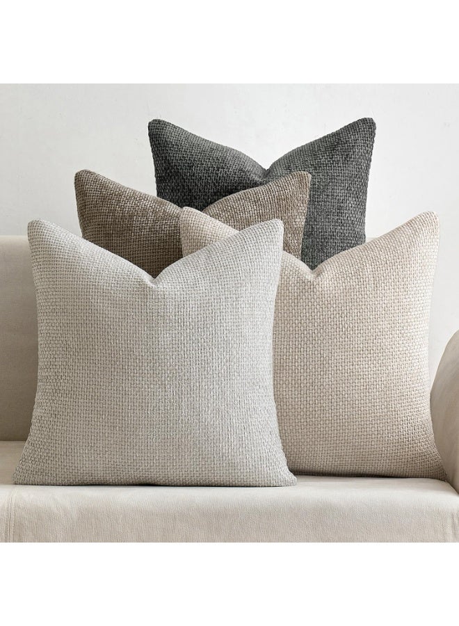 مجموعة أغطية الوسائد الشنيل من 4، غطاء وسادة، أغطية الوسائد الزخرفية الناعمة المحايدة للمزرعة بوهو ديكور المنزل الحديث، الأريكة، أريكة، غرفة المعيشة 45 سم × 45 سم - Image 1