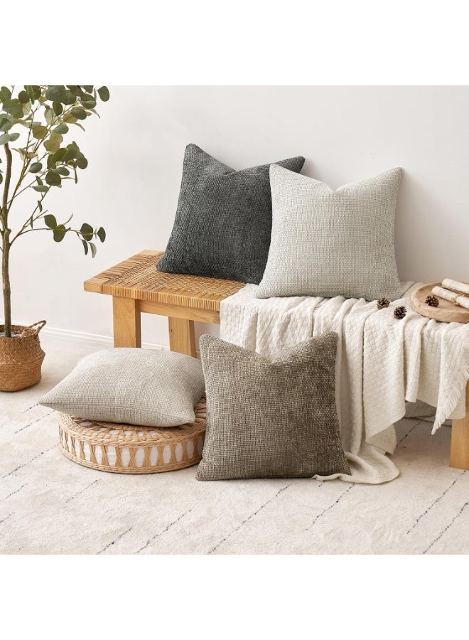 مجموعة أغطية الوسائد الشنيل من 4، غطاء وسادة، أغطية الوسائد الزخرفية الناعمة المحايدة للمزرعة بوهو ديكور المنزل الحديث، الأريكة، أريكة، غرفة المعيشة 45 سم × 45 سم - Image 2