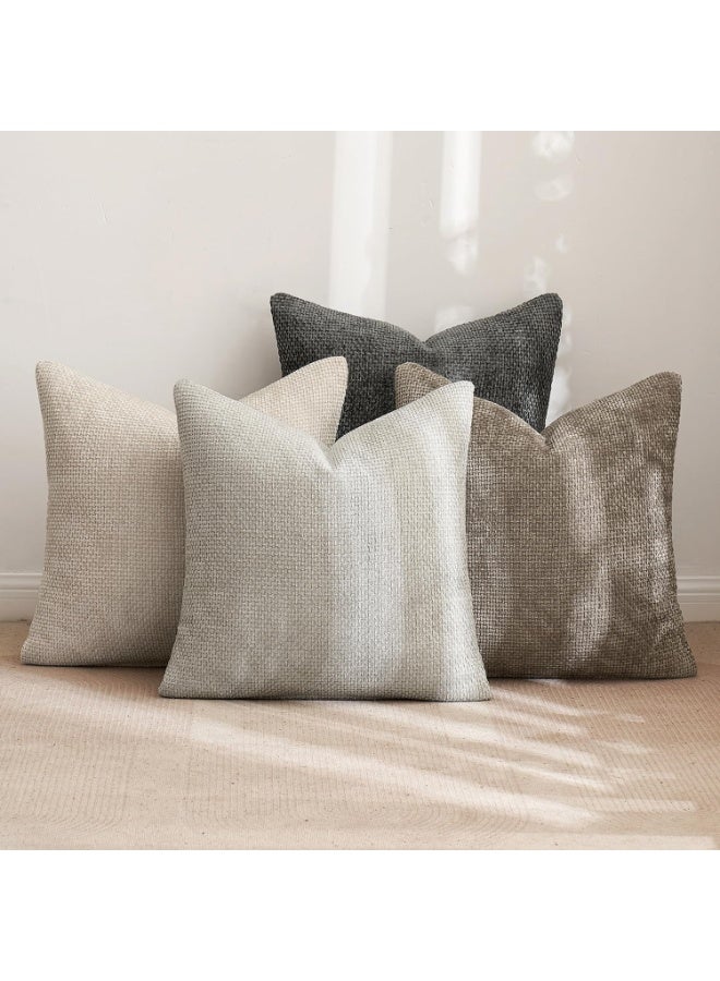 مجموعة أغطية الوسائد الشنيل من 4، غطاء وسادة، أغطية الوسائد الزخرفية الناعمة المحايدة للمزرعة بوهو ديكور المنزل الحديث، الأريكة، أريكة، غرفة المعيشة 45 سم × 45 سم - Image 4