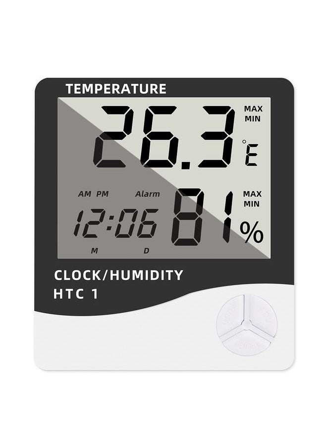 yongsheng Electronic Thermometer Hygrometer Wall Mounted Desktop Temperature Humidity Detector with Time Date Alarm LED Display Electronic Temperature and Humidity Meter，Wall Hanging Digital LCD Thermometer Hygrometer White/Black 10.3*9.3*21.5cm  - Image 1